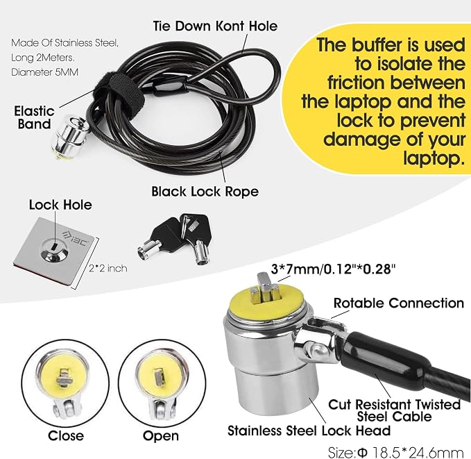 I3C Laptop Cable Lock Hardware Security Cable Lock Anti Theft, Anchor Plate & 2 - Image 2
