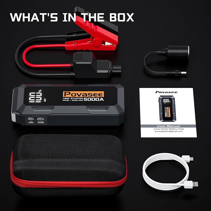 Povasee Car Battery Jump Starter 5000A Jump Box Portable Car Jump Starter - Image 6