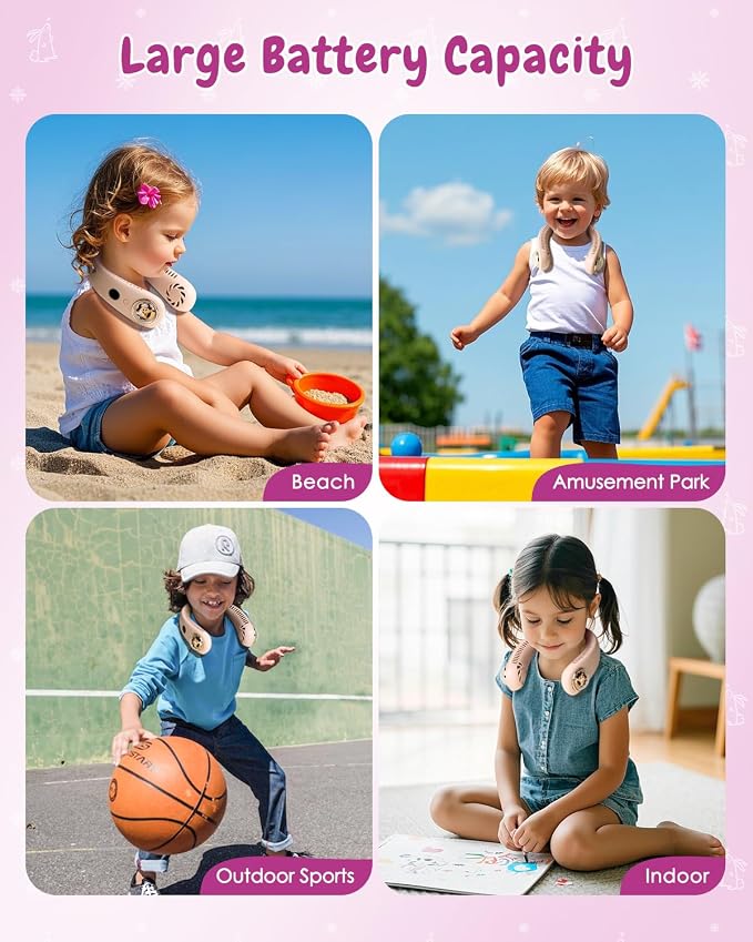 Neck Fan for Kids, Bladeless Portable Fan Rechargeable for 4-14Y Girls & Boys - Image 6