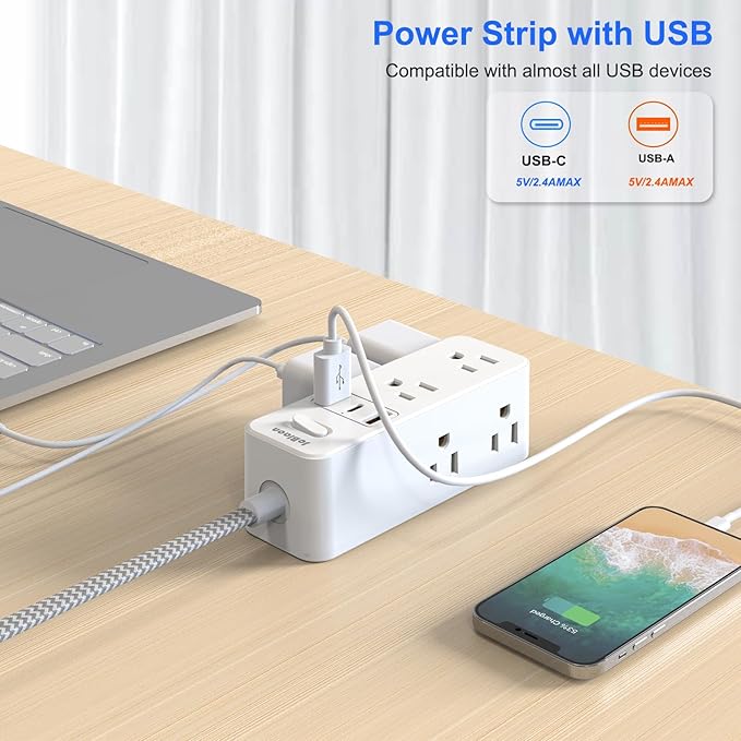 Extension Cord with Multiple outlets, 10 Ft Braided Power Cord, 6 Widely - Image 3