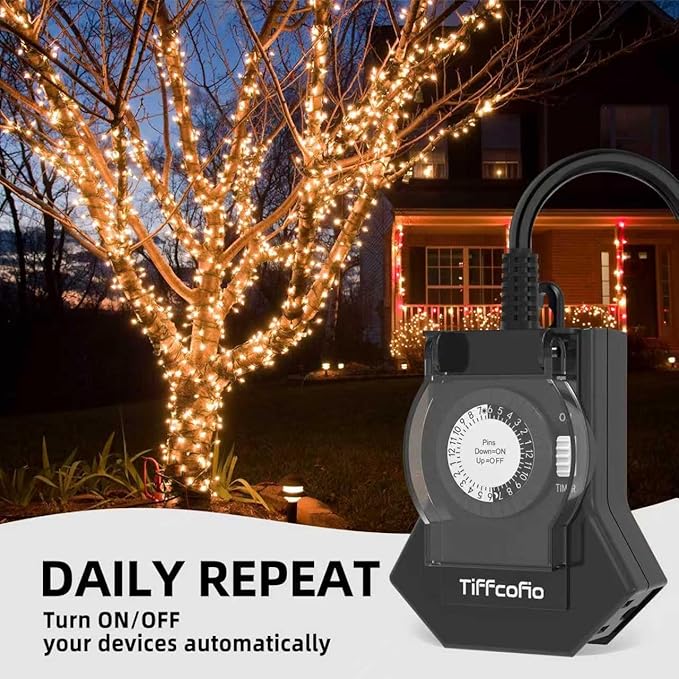 Outdoor Timer Outlet Waterproof, 24 Hour Mechanical Light Timer Outdoor - Image 4