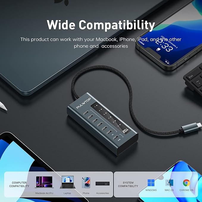 USB C Hub for Laptop, 7 in 1 10Gbps USB Adapter Support Data & Charging - Image 5