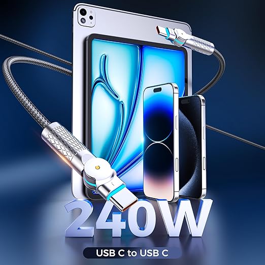 USB C to USB C Cable10ft, 240W 2-Pack Braided 180°Rotating Type C Charging - Image 3