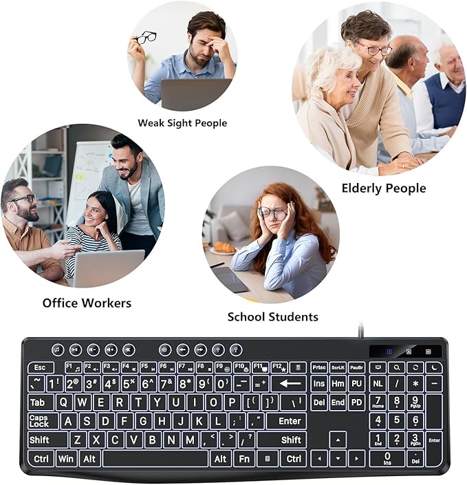 OMOTON Large Print Backlit Keyboard - Image 7