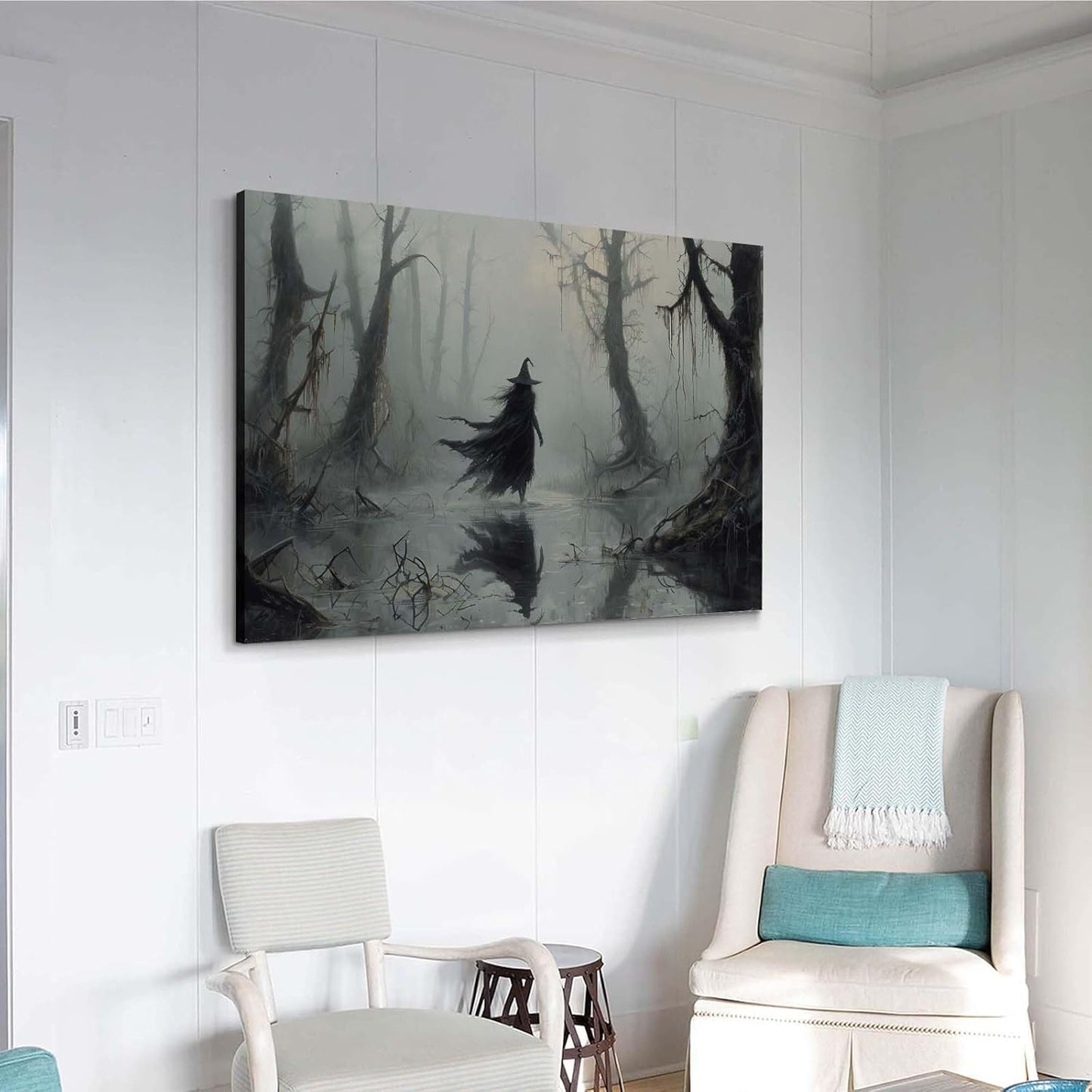 JFHCQJPK Vintage rustic swamp witch poster dark moody wall art gothic horror season halloween print for home decor retro dark moody painting8x12in Frameless