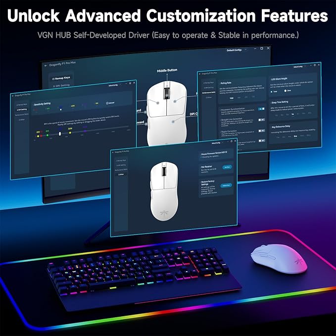 VGN F1 Pro Max Wireless Gaming Mouse - 55g Ultralight - 26000 Adjustable DPI - - Image 7