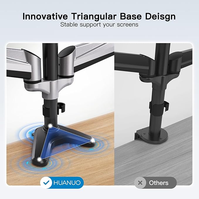 HUANUO Gaming Triple Monitor Stand, Full Motion Articulating Triple Monitor - Image 5