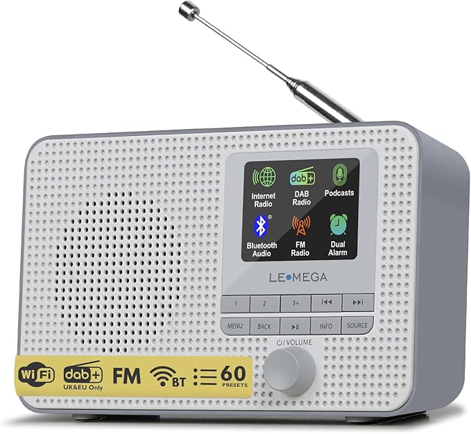 LEMEGA IR1 Portable WiFi Internet Radio, FM Digital Radio, Dual Alarms Clock by LEMEGA