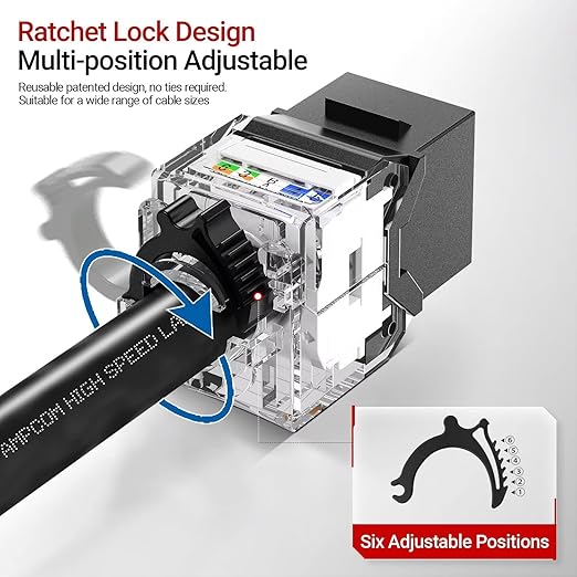 AMPCOM CAT6A UTP RJ45 Keystone Jack 50u Gold Plating Reusable Ethernet Wall Jack - Image 2