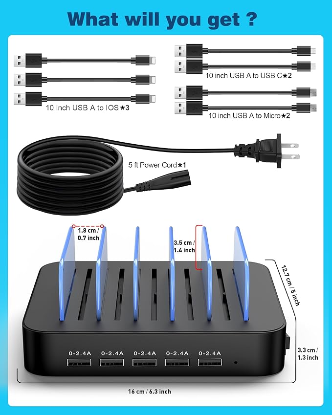MSTJRY Charging Station for Multiple Devices : 5 Port Multi USB-A Charger - Image 7