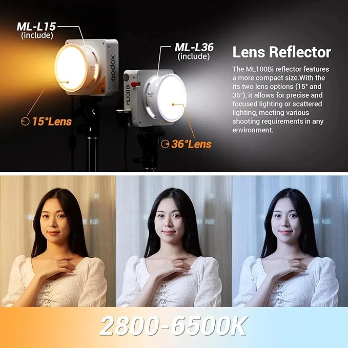 Godox ML100Bi Bi-Color LED Video Light, 120W 34300Lux@1M CRI 97+ TLCI 98+ - Image 3