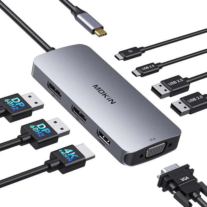 USB C Docking Station Dual DisplayPort, 8 in 1 USB Hub by MOKiN