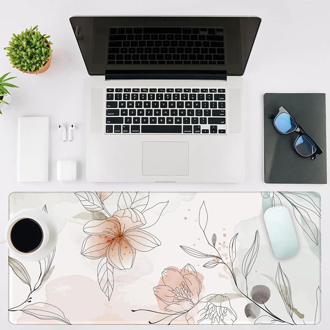 Mouse Pad Large Flowers Watercolor Texture Non-Slip Gaming Desk Mat - Image 2
