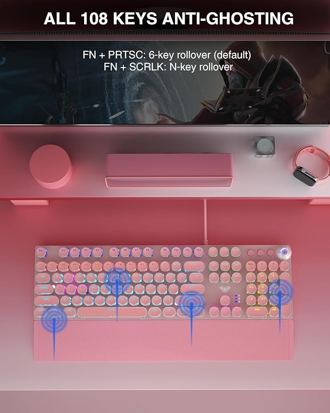AULA F2088 Typewriter Style Mechanical Gaming Keyboard, Rainbow LED Backlit - Image 6