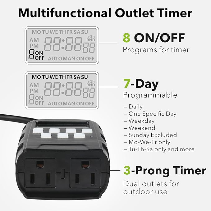BN-LINK 7 Day Outdoor Heavy Duty Digital Programmable Timer, Outdoor Timer - Image 2