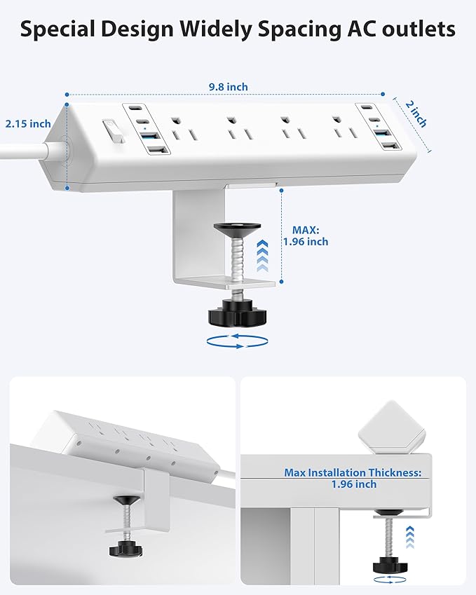 40W Fast Charging Station, Desk Clamp Power Strip 20W USB C, 8 Outlets - Image 3