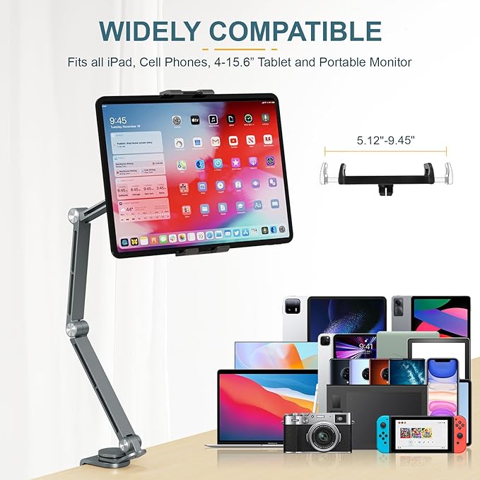 Tablet Stand Holder, Adjustable Foldable Tablet Arm iPad Desk Mount - Image 2
