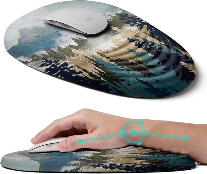Ergonomic Mouse Pad with Wrist Rest Support, Memory Foam & PU, Forest Sunrise by LSLXDCLJ