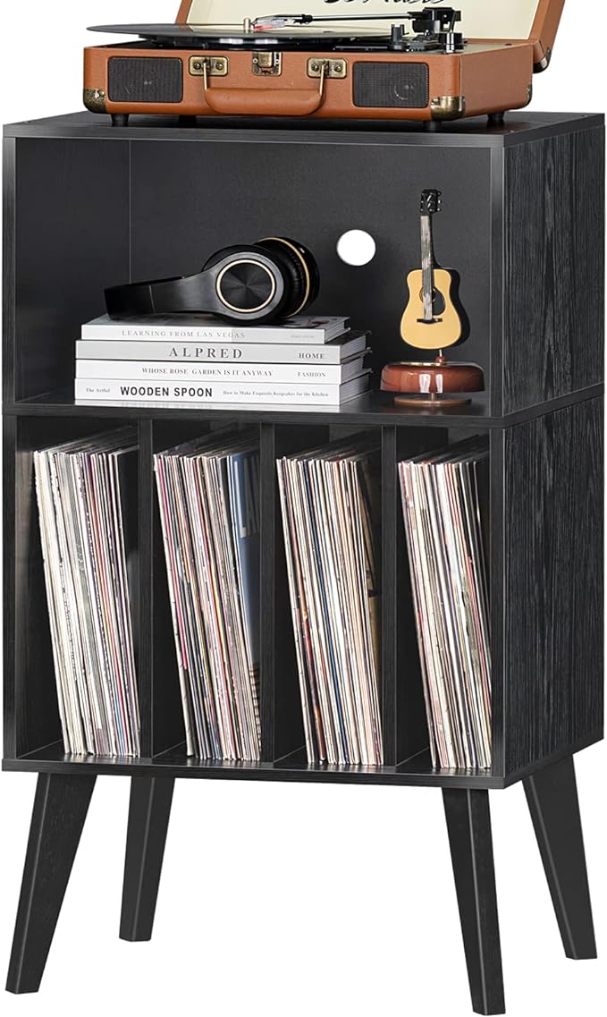 Lerliuo Record Player Stand, Mid-Century Vinyl Storage Cabinet Table by Lerliuo