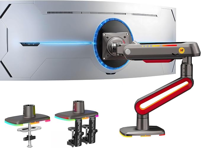 RGB Gaming Monitor-arm for Flat/Ultrawide/Curved Monitors 32 to 60 inch by NBERGONOMIC