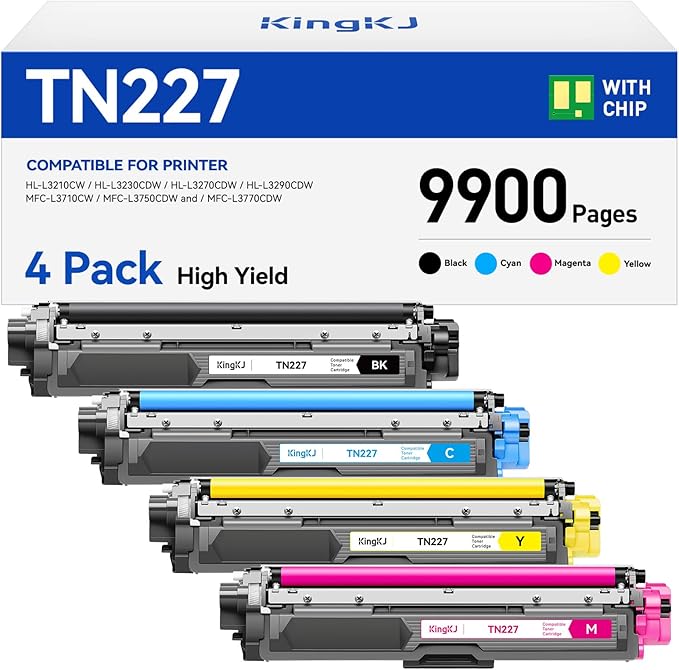 TN227 Toner Cartridge Set 4-Pack Black Color Replacement by KingKJInkToner