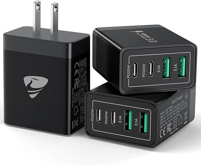 USB C Wall Charger Block 3-Pack, Aiminu 40W 4-Port PD Power Delivery Fast Type by Aiminu