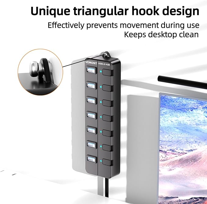 VEMONT 7-Port USB 3.0 Hub Suitable - Image 4