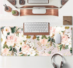 Pink Flowers Keyboard Pad PC Gaming Desk Mat Desk Mouse Pads Green Leaves - Image 4