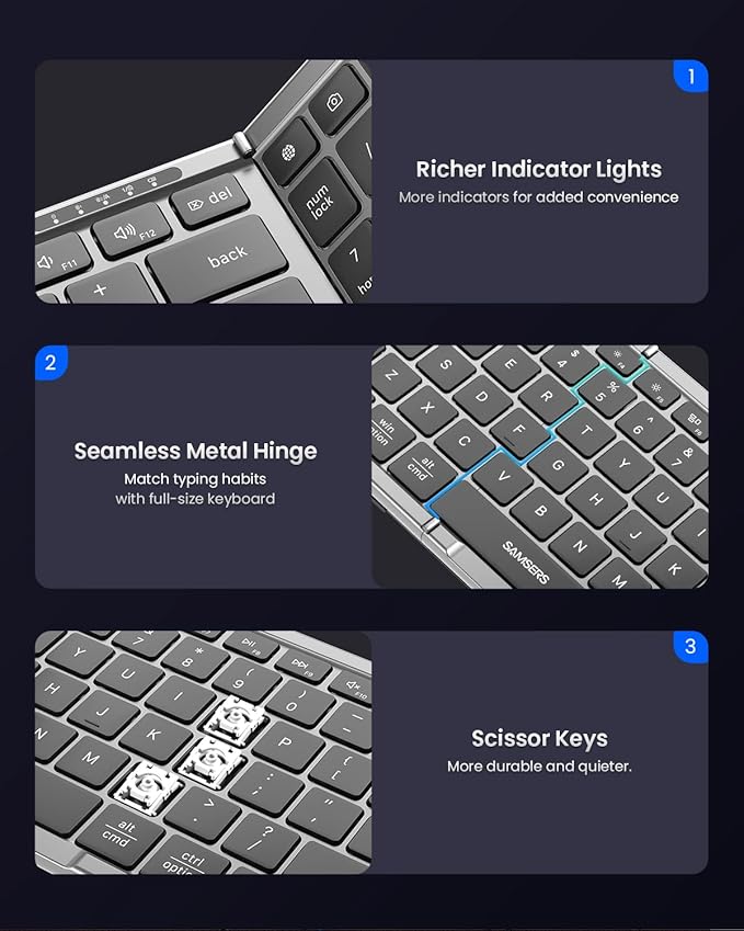 Foldable Keyboard and Mouse, Samsers Folding Bluetooth Keyboard Combo, 2.4G + - Image 6