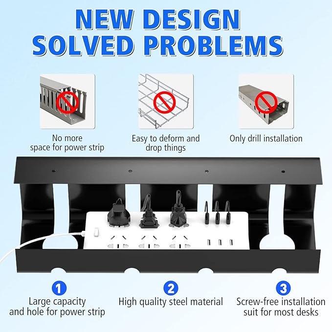 Under Desk Cable Management Tray, No Drill 2 x 15.7 in Steel Tray - Image 4