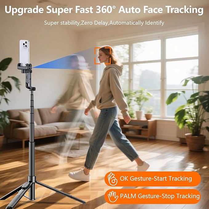 78.7" Selfie Stick Tripod for iPhone/Android, Auto Face Tracking Tripods - Image 2