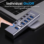 Powered USB Hub with TF/SD Card Reader, 8-Port USB 3.0 Hub with 6 USB 3.0 Data - Image 4