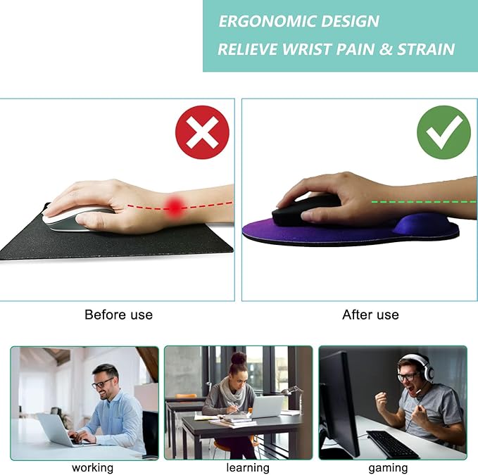 Mouse Pad with Wrist Support, Ergonomic Mouse Pad with Memory Foam Wrist Rest - Image 2
