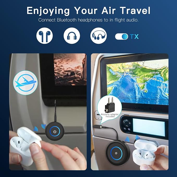 Bluetooth 5.3 Transmitter for TV/Airplane, 2-in-1 Bluetooth Transmitter - Image 3