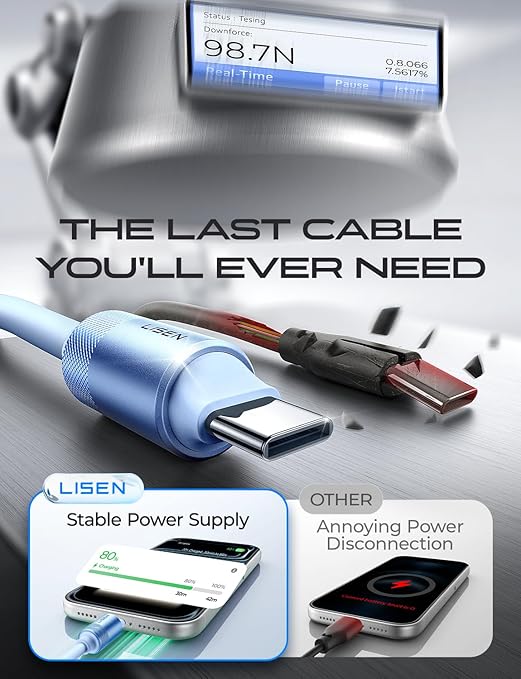 LISEN 10FT USB C Cable Fast Charging, Chubby 240W Cable USB C to USB C Fast - Image 7