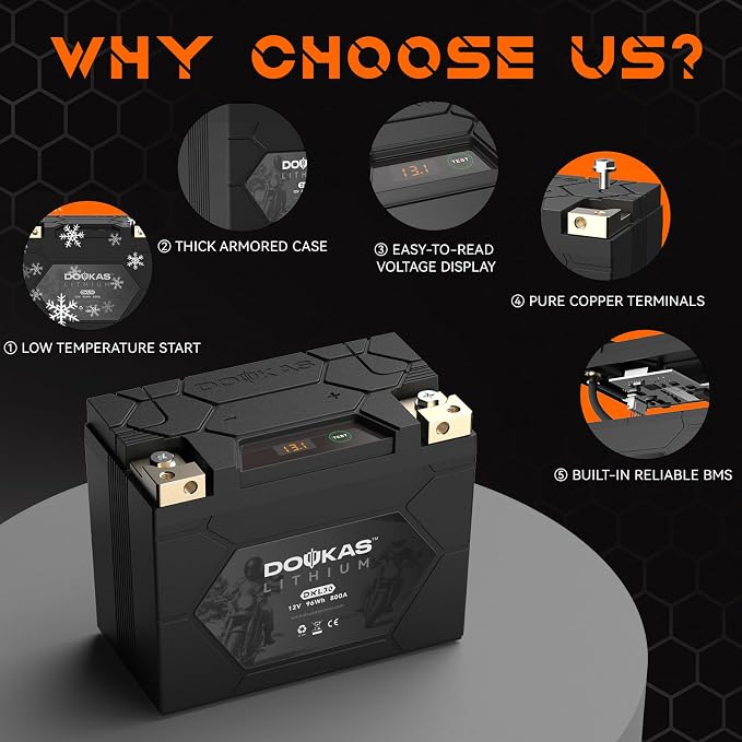 DKL30 800A LiFePO4 Motorcycle Lithium Battery, 12V 8Ah Powersports Battery - Image 9