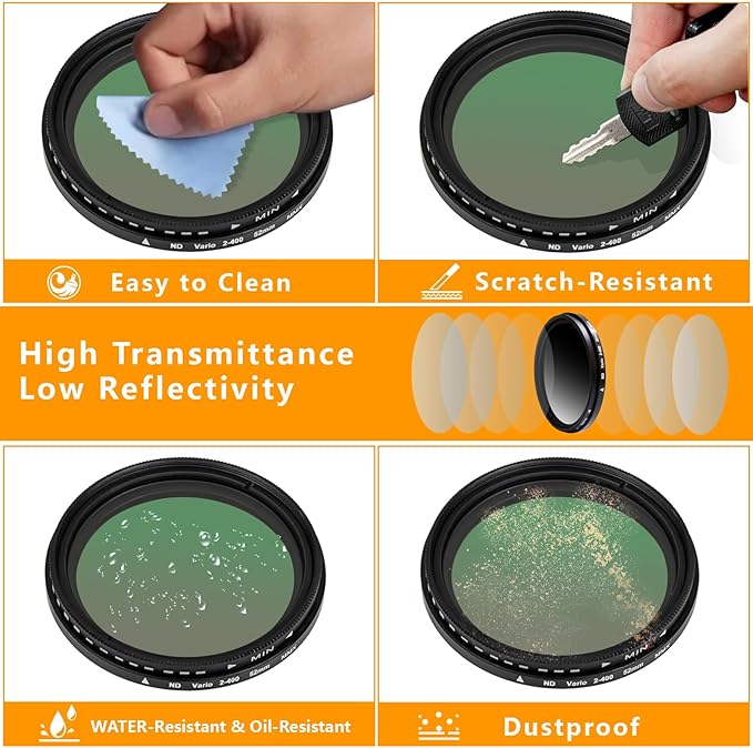52MM Variable ND2-ND400 Filter, Ultra Slim Multi-Coated Adjustable Neutral - Image 3