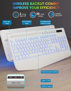 Wireless Keyboard with 7 Colored Backlit, Wrist Rest, Phone Holder, - Image 8