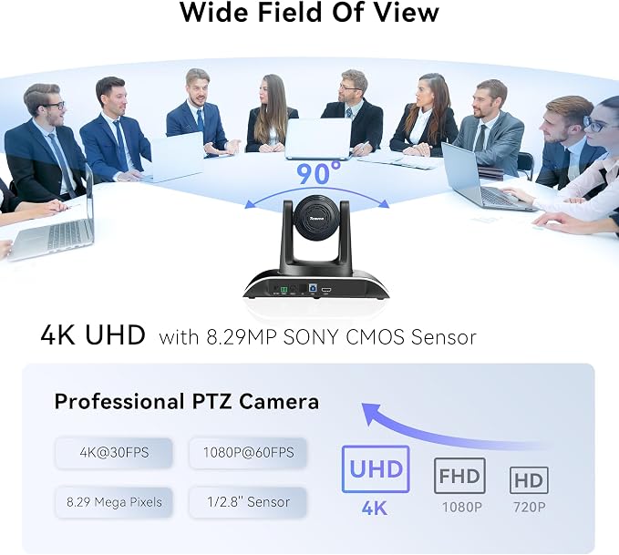 Tenveo UHD 4K PTZ Conference Room Camera 12X Optical Zoom USB3.0/HDMI Wide View - Image 4