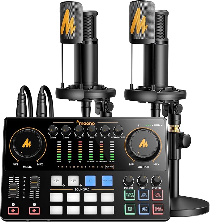 MAONO Podcast Equipment Bundle for 2: Audio Interface Mixer by MAONO