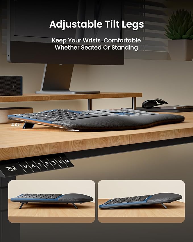 ProtoArc Ergonomic Wireless Keyboard Mouse, EKM01 Plus Full Size Ergo Bluetooth - Image 4