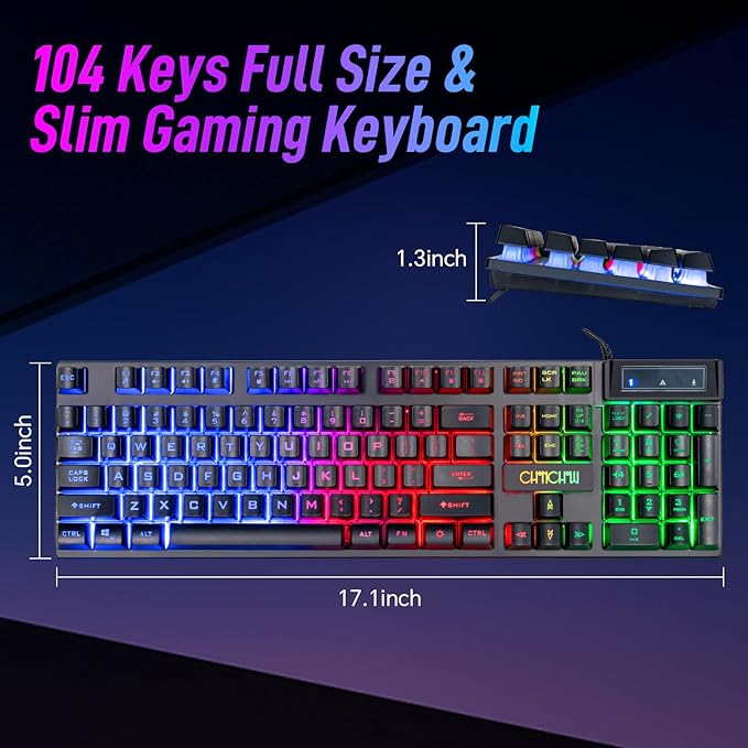 CHONCHOW Wired Gaming Keyboard, 104 Keys Full Size, - Image 7