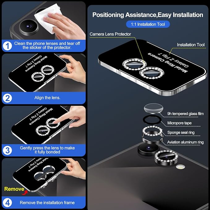 for Samsung Galaxy Z Flip 7 Camera Lens Protector, Individual Metal Ring - Image 6