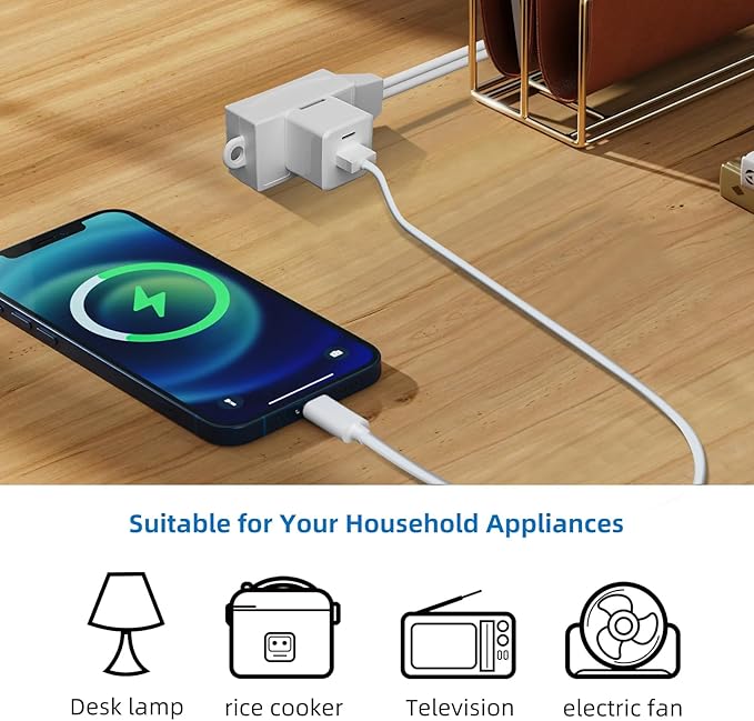 TiFFCOFiO Indoor Extension Cord, 2 Prong 6 Feet Extension Cord, 3 Polarized - Image 5