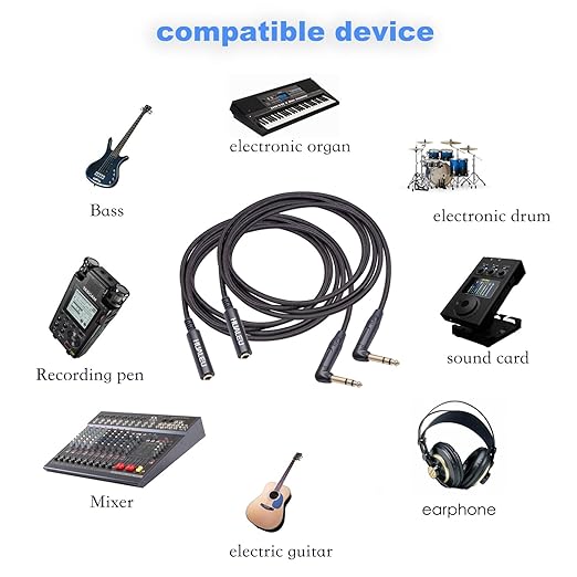 HUAELU 2Pack 3.3FT Right Angle 6.35mm TRS Stereo Male to Female Audio Cable - Image 2