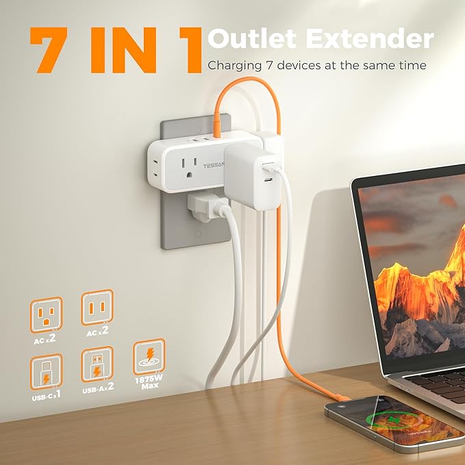 Surge Protector Outlet Extender, TESSAN Multi Plug Splitter - Image 2