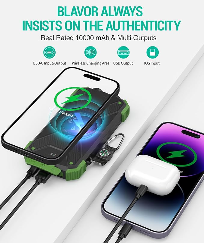 BLAVOR Solar Charger Power Bank 10, Portable Wireless Charger, 20W Fast - Image 5