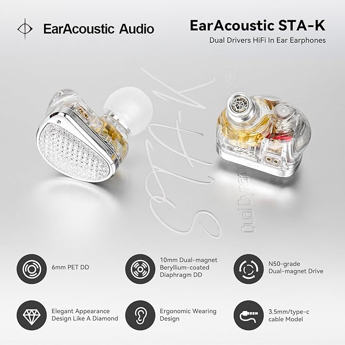 STA-K In Ear Monitor, EarAcoustic Audio HiFi Stereo Wired Earbuds, Hybrid Dual - Image 5