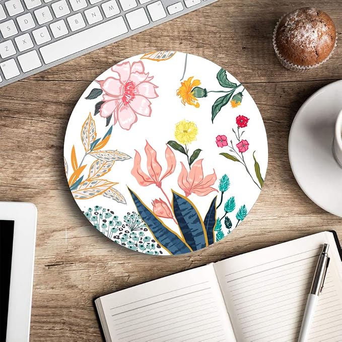 Mouse Pad, Floral Mouse Pad, Round Computer Mouse Mat - Image 5