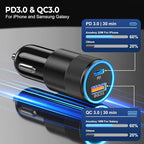 Car Charger USB C 3-Pack, Ancekoy 38W Dual Port PD + QC 3.0 Car Charger Adapter - Image 3